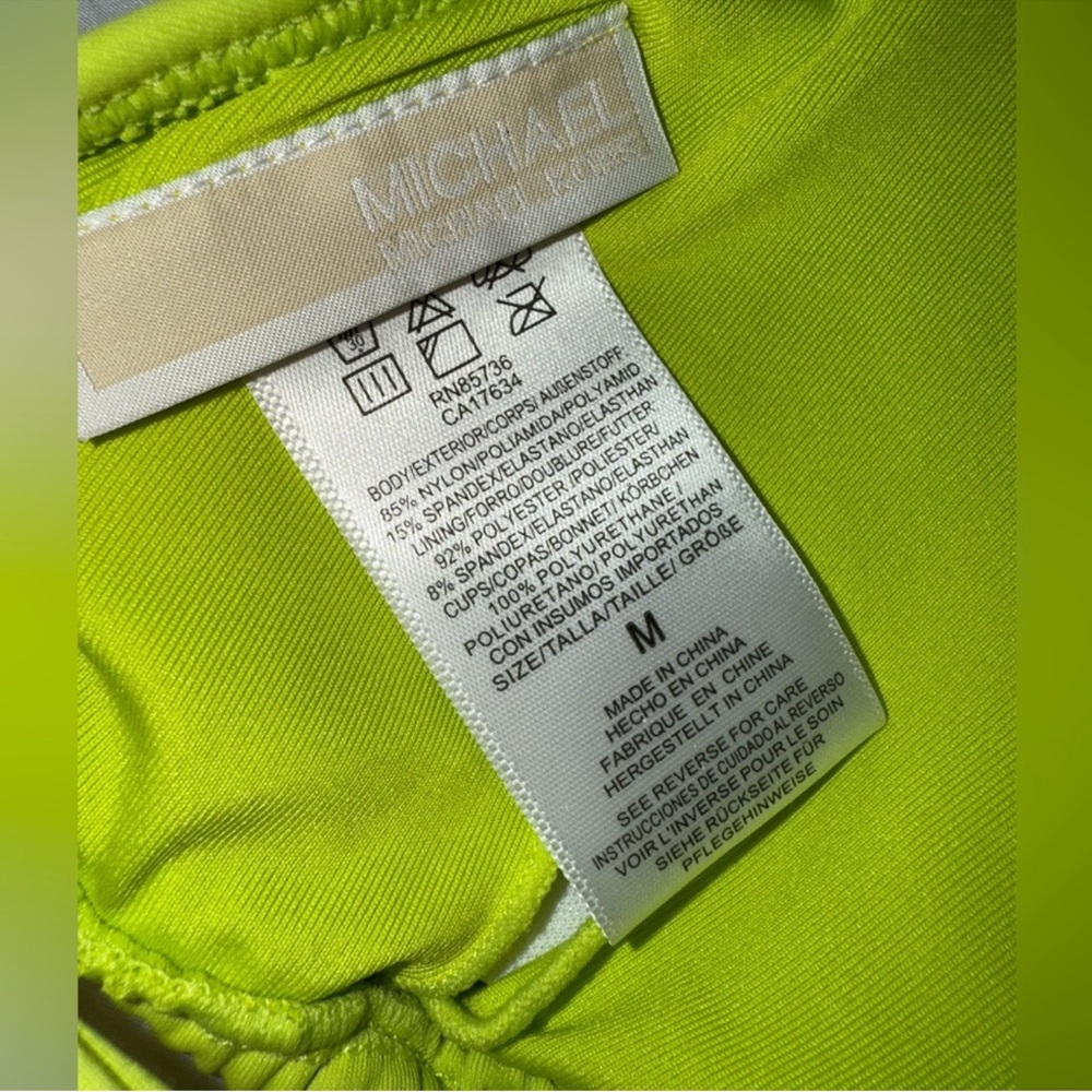 NWT Michael Kors neon Limeade Triangle chains String Bikini Top M Bottom L - Picture 11 of 15